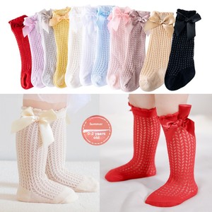 Chaussettes d'été fines et respirantes pour bébé, avec grand nœud en maille, mi-mollet, rouges, pour bébé d'un an - Product Image 2