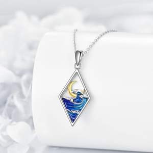 Ciondolo delle maldive mappa dell'isola collana pendente barra diritta 925 gioielli in argento Sterling smalto - Product Image 2