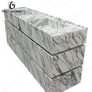 Marble Bathroom <b>Vanity</b> Solid Wood Plywood <b>Vanity</b> Set <b>LED</b> Mirror Cabinet for Apartment Guest Bath - Product Image 3