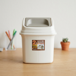 Cubo de Basura Rectangular Simple de Plástico Blanco con Tapa Abatible, Cubo de Almacenamiento para Baño Interior con Cubierta - Product Image 5