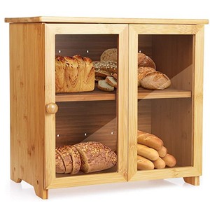 <b>Bamboo</b> Bread Storage Box With Glass Door Kitchen Desktop Food <b>Container</b> For Bread Loaf Storage - Product Image 1