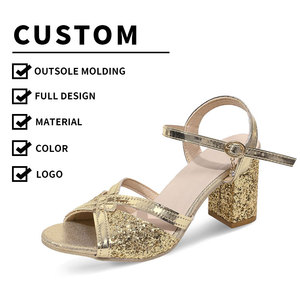 Nuove <span class=keywords><strong>Scarpe</strong></span> da Donna di Design, Sandali Sexy con <span class=keywords><strong>Tacco</strong></span> Alto, <span class=keywords><strong>Scarpe</strong></span> da Spiaggia con <span class=keywords><strong>Tacco</strong></span> Quadrato Glitterato a X, <span class=keywords><strong>Tacco</strong></span> Spesso 7cm JP2-1 - Product Image 1