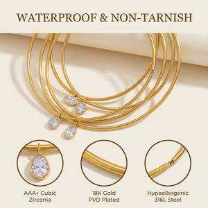 Collana a torcia impermeabile in oro 18 carati con ciondolo a goccia in zircone, resistente all'ossidazione, in acciaio inossidabile, <span class=keywords><strong>girocollo</strong></span> rigido per stratificazione - Product Image 2