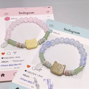Trendy Colorful Sweet Fantasy Popcorn Cracked Beads <b>Bracelet</b> for Women Girls Cat Charm Pendant Hand <b>Beaded</b> <b>Bracelet</b> - Product Image 1