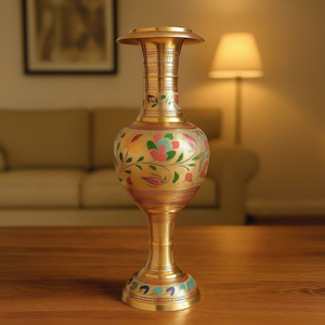 Vase à fleurs en laiton de qualité supérieure, artisanal, Meenakari, vase décoratif traditionnel pour arrangement floral, décoration intérieure, salon - Product Image 1