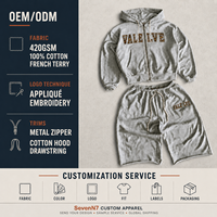 Ensembles streetwear personnalisés pour hommes 420 g/m² – Survêtements en molleton épais avec sweats à capuche zippés et shorts 3/4 pour fabricants