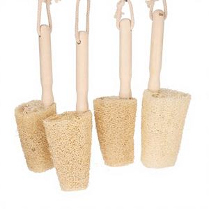 Éponge en luffa naturelle avec brosse à bouteille et manche en bois, fabriquée en Chine, pour la vaisselle de cuisine et les articles de toilette. - Product Image 1