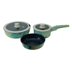Juego de utensilios de cocina de 3 piezas de acero al carbono con revestimiento antiadherente, <span class=keywords><strong>mango</strong></span> desmontable de baquelita, efecto mármol verde, <span class=keywords><strong>para</strong></span> inducción, sartén y cacerola de 18CM, 20CM y 26CM - Product Image 1