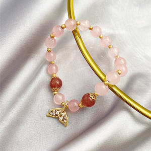 Reale Giada quarzo rosa Dei Monili di fascini braccialetto fortunato Rubino 24k <span class=keywords><strong>oro</strong></span> regolabile rosa naturale quarzo rosa braccialetto di perline giada braccialetti - Product Image 4