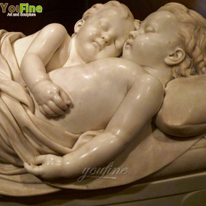 Statue de enfants endormis en marbre blanc naturel sculpté à la main, style italien, taille réelle, décoration de jardin extérieur, sculpture de bébé en pierre - Product Image 3
