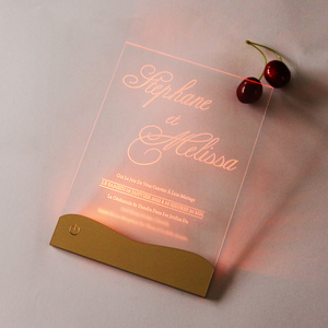 <span class=keywords><strong>Invitation</strong></span> de mariage en acrylique LED claire unique avec 6 lumières différentes et texte gravé avec enveloppe noire pour faire-part de mariage - Product Image 6