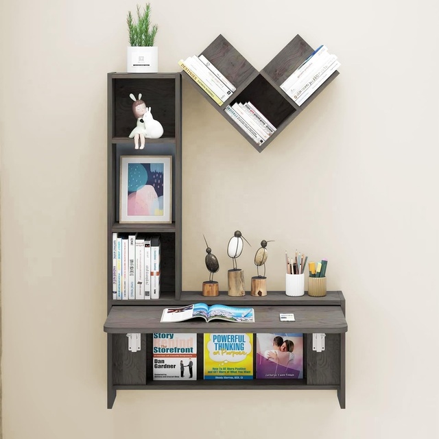Space Saving Multifunctional Folding Wall Mounted Foldable Desk with Moveable Cabinets Floating Laptop Computer Table