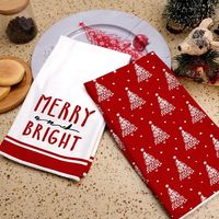 Lot de deux torchons de cuisine imprimés de Noël, sans peluches, réutilisables, pour la maison, décoration champêtre, cadeau de fêtes