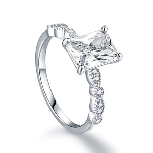 Bijoux fins, bague en argent sterling S925, sertissage à griffes, <span class=keywords><strong>solitaire</strong></span>, 2 carats, taille émeraude, VVS GRA, <span class=keywords><strong>diamant</strong></span> de couleur, moissanite, pour femmes - Product Image 4