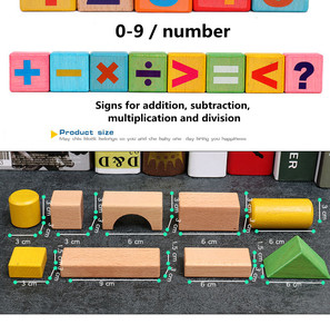 Trẻ em giáo dục Montessori bằng gỗ xếp chồng số khối gỗ Set đồ chơi khối xây dựng chữ cái Bảng chữ cái trẻ mới biết đi - Product Image 6