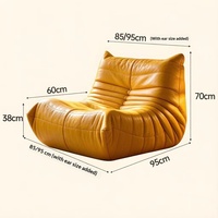 Canapé paresseux Caterpillar Bean en cuir crème, design minimaliste moderne, convertible en lit, inclinable, démontable et lavable