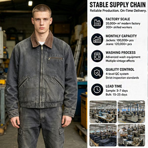 Giacca da Lavoro in Tela Pesante con Zip, Stile Streetwear Vintage Personalizzato, Taglie Grandi, per <span class=keywords><strong>Uomo</strong></span> - Product Image 2