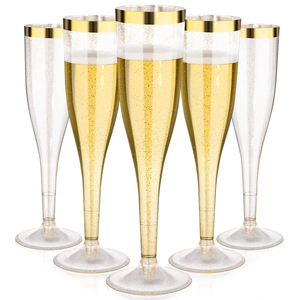 Flûtes en plastique dorées à paillettes de 4,5 oz avec bord doré, verres jetables pour toast pour bar - Product Image 5