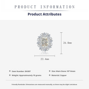 Parure de bijoux de mariage en cuivre plaqué or de haute qualité avec collier et bagues en zircone cubique ovale taille fleur glacée 10*14mm - Product Image 3