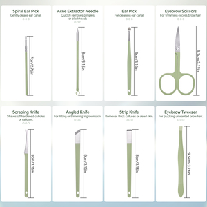 Kit de manucure et pédicure 16 en 1, vert clair, en acier au carbone, ensemble de soins des ongles avec étui en cuir PU, coupe-ongles, outil de toilettage pour les voyages - Product Image 5