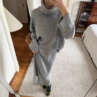 Ensemble jupe et pull col roulé pour femme, style européen et américain, automne, minimaliste, anti-plis, coupe ample, tricoté