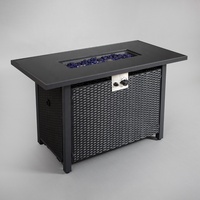 Table chauffante d'extérieur en métal et rotin 50 000 BTU, foyer au propane auto-allumant de 43 pouces avec verre de protection, écologique et autoportant