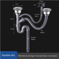 Siphon d'évier de cuisine double carré durable avec tuyau de vidange flexible et conception à double tête pour une installation facile