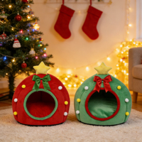 Boîte cadeau de Noël en forme de lit pour chat en peluche, solide et tendance, chaud pour l'hiver, écologique, cages et maisons pour chats, chiens et petits animaux