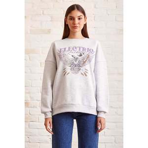 Sweat-shirt à col rond pour femme, esthétique électrique, imprimé Snow Melange, respirant, tricoté, 300 grammes - Product Image 2