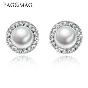 <span class=keywords><strong>Orecchini</strong></span> a Perno Circolari in <span class=keywords><strong>Argento</strong></span> Sterling <span class=keywords><strong>925</strong></span> con Perla d'Acqua Dolce e Zirconi Cubici Trasparenti, Gioielli con Perle per Donna - Product Image 1