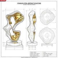 Sculpture abstraite torsadée YOUFINE en acier inoxydable poli miroir, surface intérieure dorée, art métallique moderne pour hall et place publique
