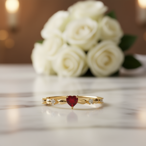 Bague en zircon romantique en forme de cœur pour femme, plaquée or, cuivre, bague de fiançailles, sertissage à griffes, finition or jaune, modèle F1698 - Product Image 2