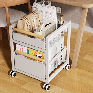 MIXWARES 2-stöckiger Rollwagen für Bücher – Multifunktionaler Metallwagen mit Rollen, Schubladen-Organizer für Kinder und Studenten - Product Image 3