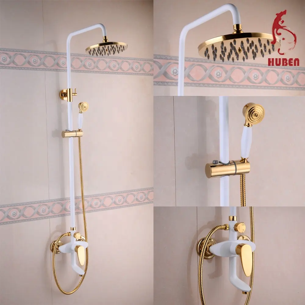 Luxury Bathroom Design White Painting Bathroom Rain Shower Faucet With Rose Gold and Ceramic Shower Hand
