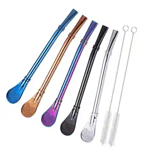 Stainless Steel Straw Loose Leaf Tea Infuser Drinking Spoons Filter Stirring Straws