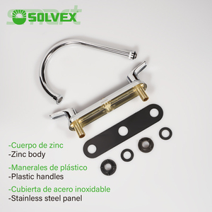 Robinet de cuisine SOLVEX, vente chaude, robinet en laiton pour porte d'usine, montage <span class=keywords><strong>sur</strong></span> plan, 3 trous, chromé, double poignée, robinet mélangeur moderne, hôtel, centre commercial - Product Image 4