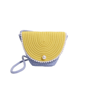 Sac seau pour femme en coton et lin, color-block, orné de perles, sac de paille d'été pour tenues quotidiennes, type couvre-épaule - Product Image 5