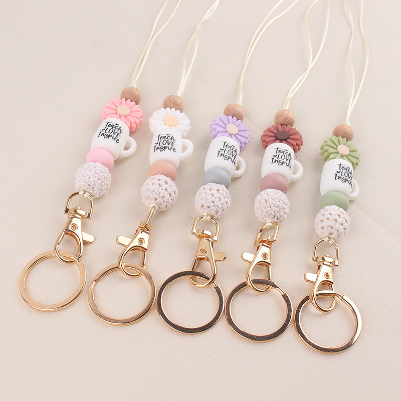Large Daisy Flower Personalized Name Teacher Lanyard Office ID Lanyard Key Lanyard Gift for Teacher Image 3
