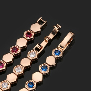 High End Eco-friendly <b>Copper</b> Gold Plated Micro Insert 3mm Champagne Zircon Vintage Chain <b>Bracelet</b> for Women - Product Image 5