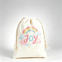 Pochette en toile pliable compacte à motif de dessin animé écologique, avec cordon de serrage, logo personnalisé pour le bureau/l'école, promotionnelle