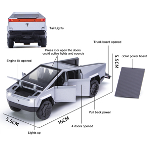 Fabricación OEM, Modelo de Auto de Juguete de Metal Fundido a Presión a Escala 1:32, Camioneta <span class=keywords><strong>Tesla</strong></span> con Luz y Sonido, Funciona con Baterías AG13 - Product Image 3