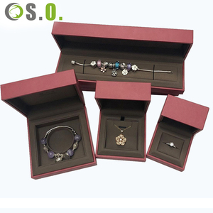 Boîte en papier imitation cuir rouge en gros pour mariage, emballage personnalisé de bijoux, boîte à bijoux - Product Image 2