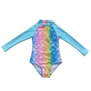 Costume da bagno per ragazze adolescenti tute a maniche lunghe vestiti da bagno a sirena di un pezzo per costumi da bagno per neonate 1-14Y Bikini