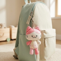 Porte-clés chat en peluche patchwork, pendentif animal en tissu doux, breloque pour sac, cadeau