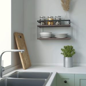 Wooden <b>Wall</b> Mounted Storage Rack Two Tier <b>Floating</b> <b>Shelf</b> For Bathroom Kitchen Living Room Durable Multipurpose Rectangular - Product Image 1