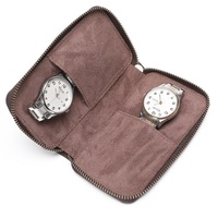 Boîte à montres en cuir de vachette véritable Crazy Horse pour 2 montres, étui à fermeture éclair, organiseur, pochette de rangement, sac de voyage