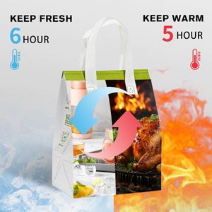 <b>Custom</b> Logo Recyclable Non Woven Disposable Thermal Aluminum Foil Lined Cooler Bag for Chocolate Cake Coffee Bread Delivery Take - Product Image 6