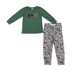 Conjunto de Pantalones de Camuflaje Verde con Bordado de Ciervo para Niños Pequeños, Ropa de Boutique de Manga Larga, Venta Caliente - Product Image 3
