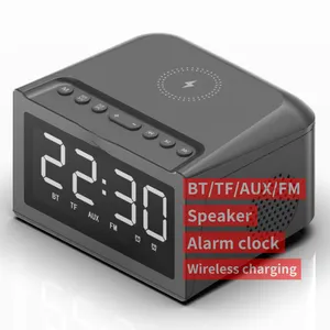 HF18W AUX Carte TF Radio FM Appels vocaux Multifonction 3 en 1 Réveil Écran Téléphone <span class=keywords><strong>portable</strong></span> Chargeur sans fil Haut-parleur Bluetooth - Product Image 1