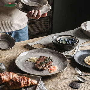 Service de vaisselle rustique en grès naturel, fait main, émaillé au four, assiettes et bols en céramique, logo personnalisé pour restaurant, maison et traiteur - Product Image 2